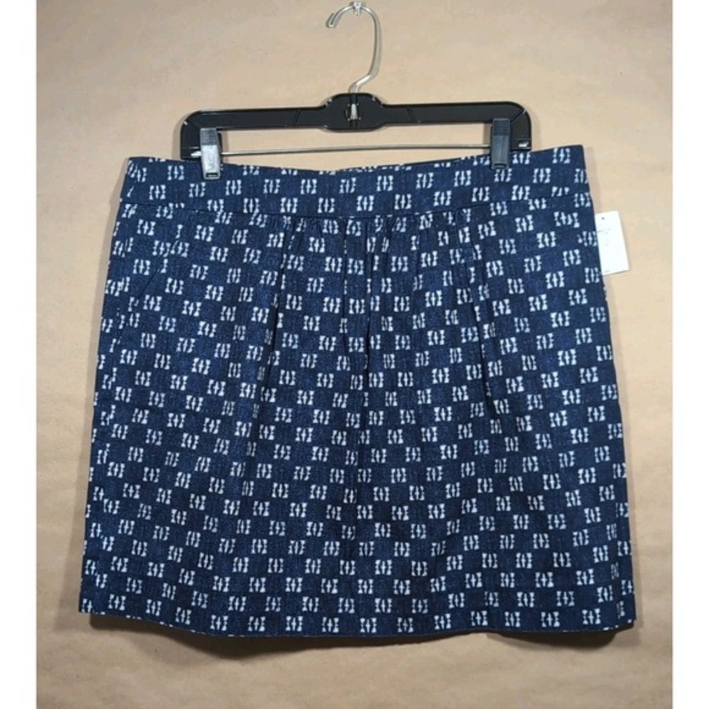 GAP Women's 14 Tall Blue Printโ Mini Skirt Pockets Cotton Pleated Shibori Style